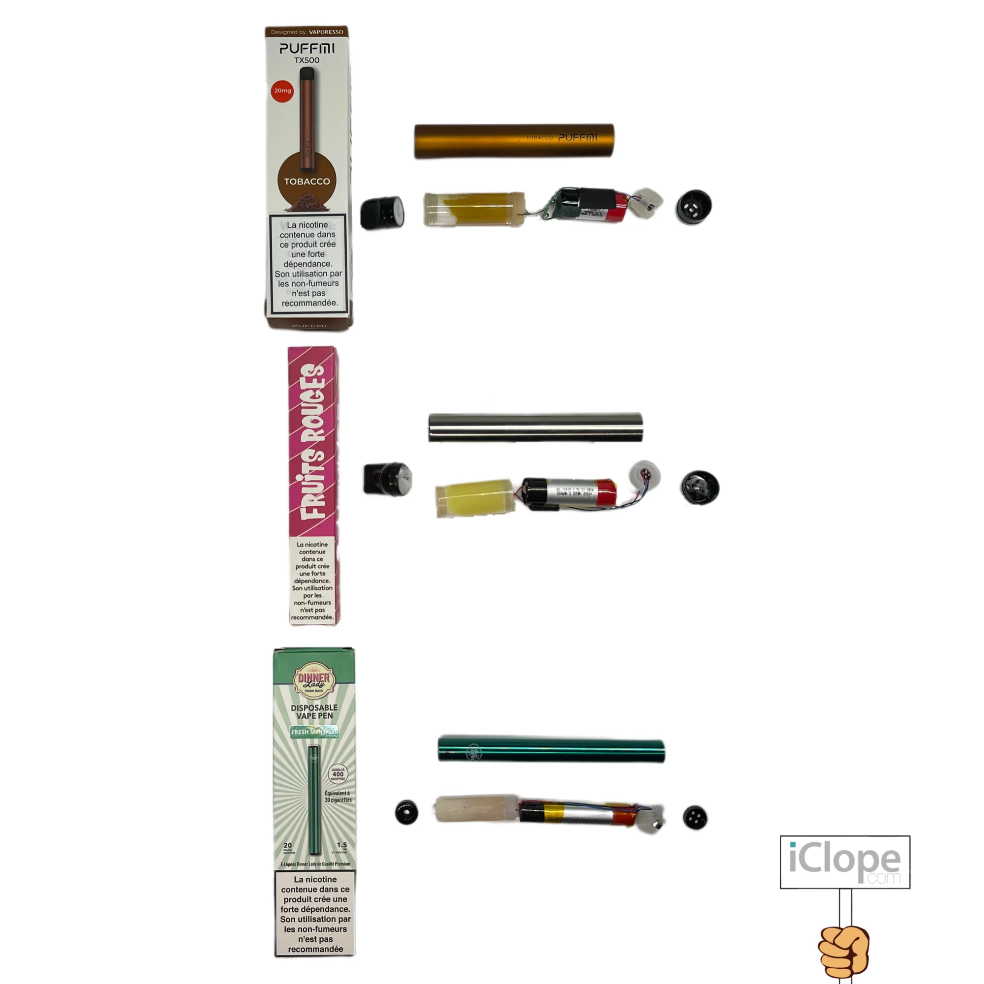 cigarettes électroniques jetables démontées